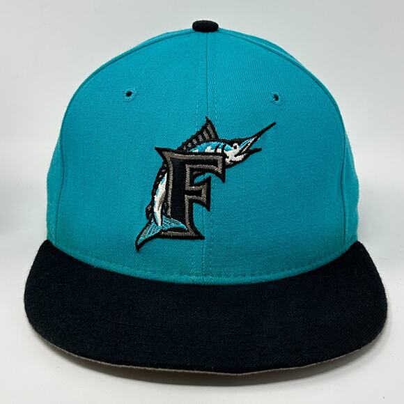 Vintage 90s Florida Marlins Hat Baseball Cap Fitted 7 1/8 Green New Era USA Made - Picture 14 of 14